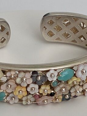 Floral Multi-Color Stone Cuff Bracelet